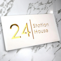 Door Name Plate - White & Gold Mirror Floating House Sign