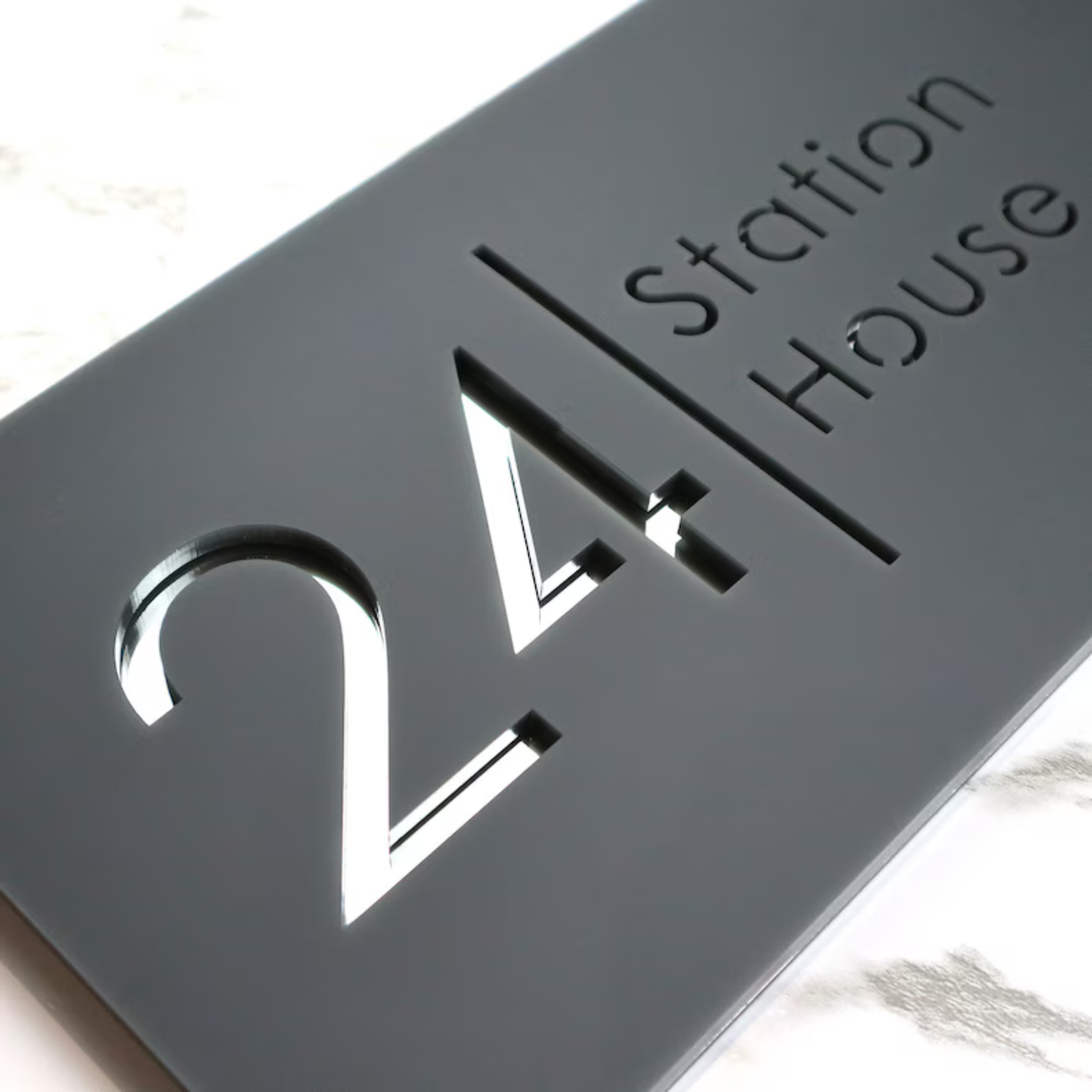 Door Name Plate - White & Gold Mirror Floating House Sign